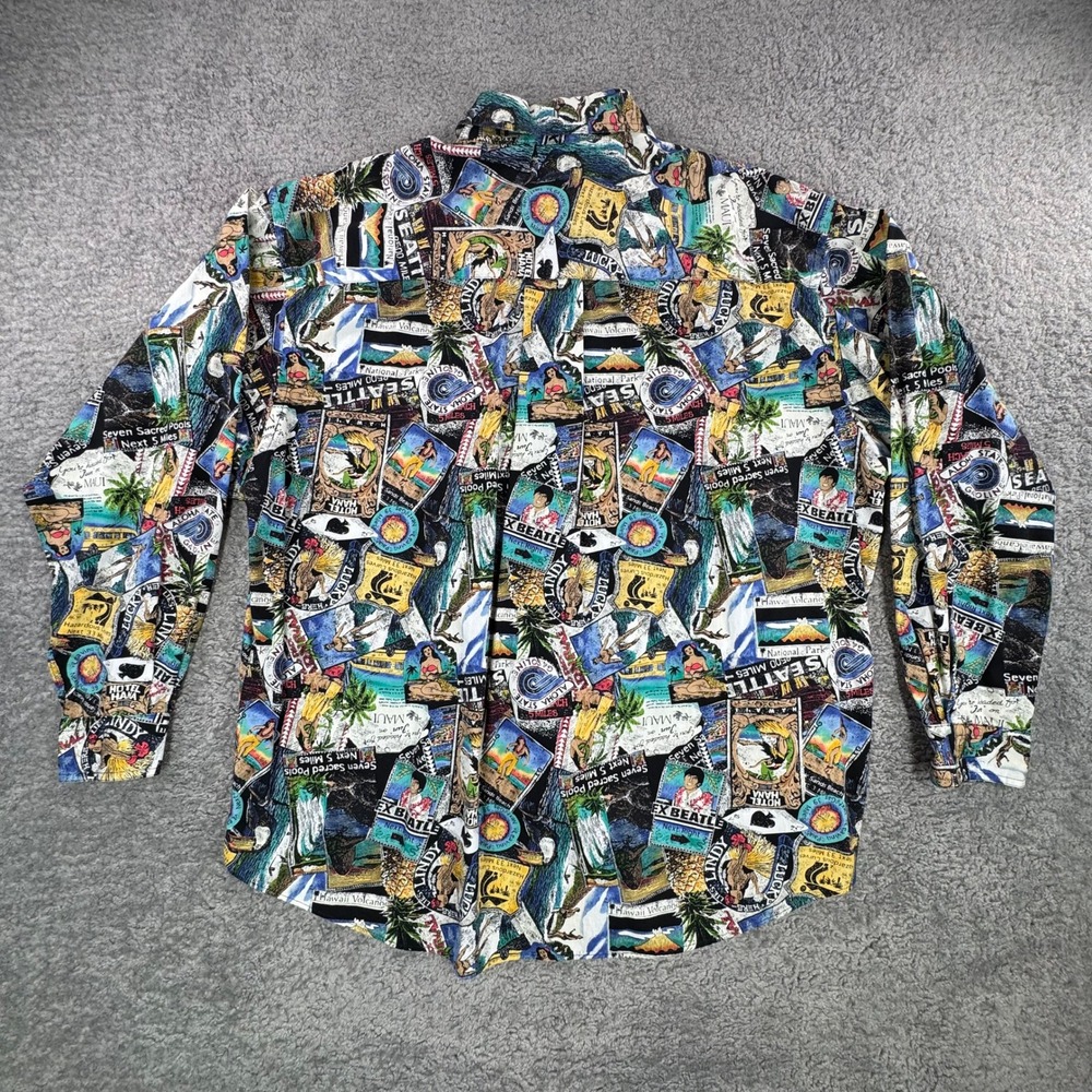 Lobo by Pendleton Mens XL Hawaiian Postcard Print Button Down Shirt Seattle Maui - Picture 10 of 11